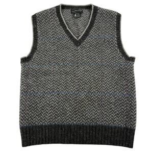 Vintage Gray Wool Stripped Blue Pink Grandpa Sweater Vest Fits like Medium